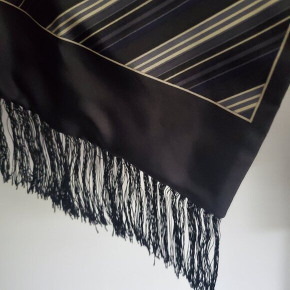 VTG Men's Silk & Wool Scarf Diagonal Grey Pinstripe Old Money Luxe Design Long - Picture 8 of 10
